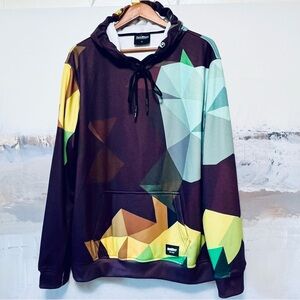 FRESH‎ HOODS Cubes Pullover Hoodie Unisex L Maroon Colorful Geometric Hip Skater